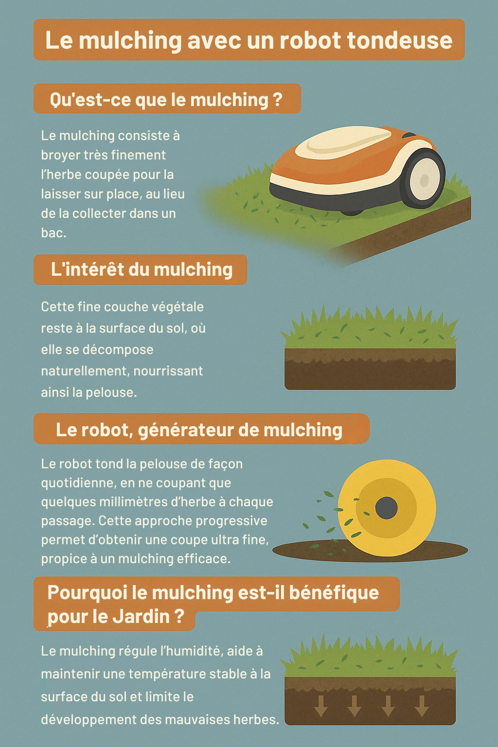 Infographie Mulching robot tondeuse